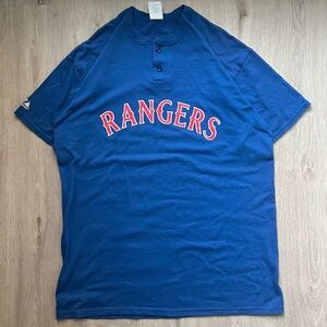 Vintage 90s Texas Rangers Blue Henley Spell Out MLB Tee Retro Men's XL
